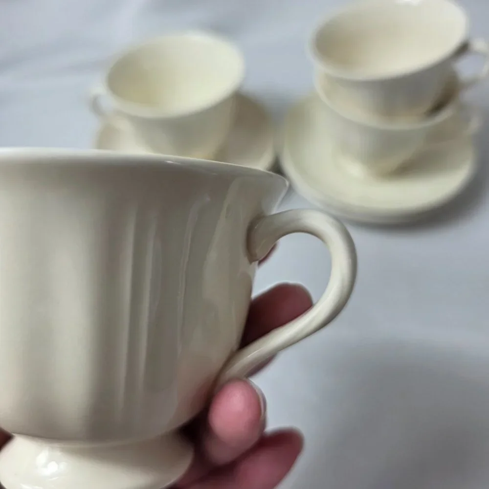 FOUR Wedgwood Queen's Plain Cup & Saucer Sets All Off-White Queen's Shape